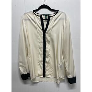 Lauren by Ralph Lauren Women's Blouse Size XL Champagne and Black Vintage